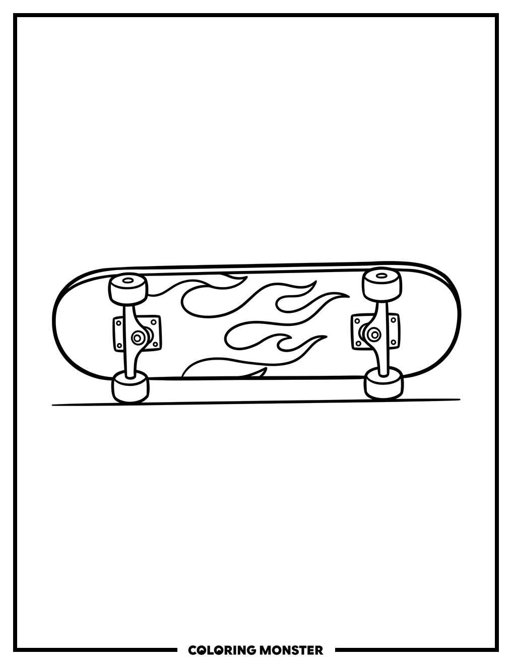 Skateboard with Flame Design Coloring Page
