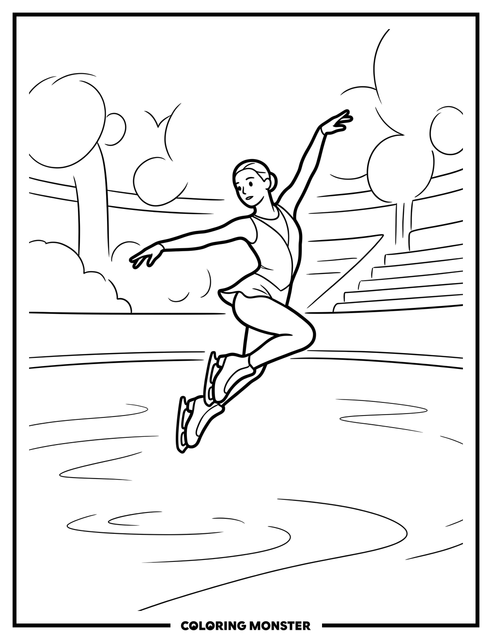 Skater Mid-Jump Coloring Page