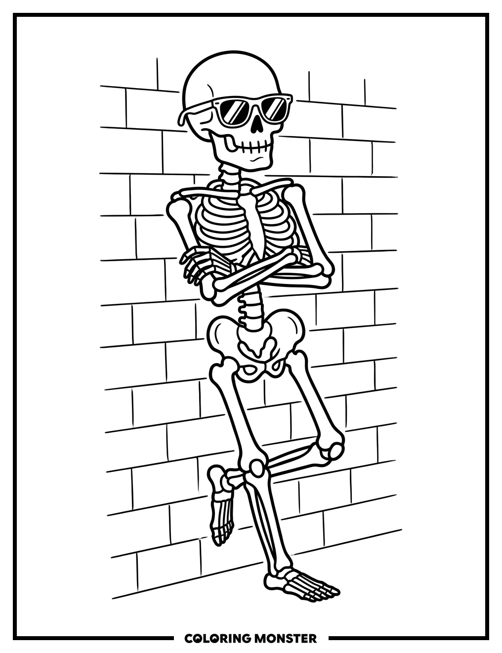 Skeleton With Sunglasses Coloring Page