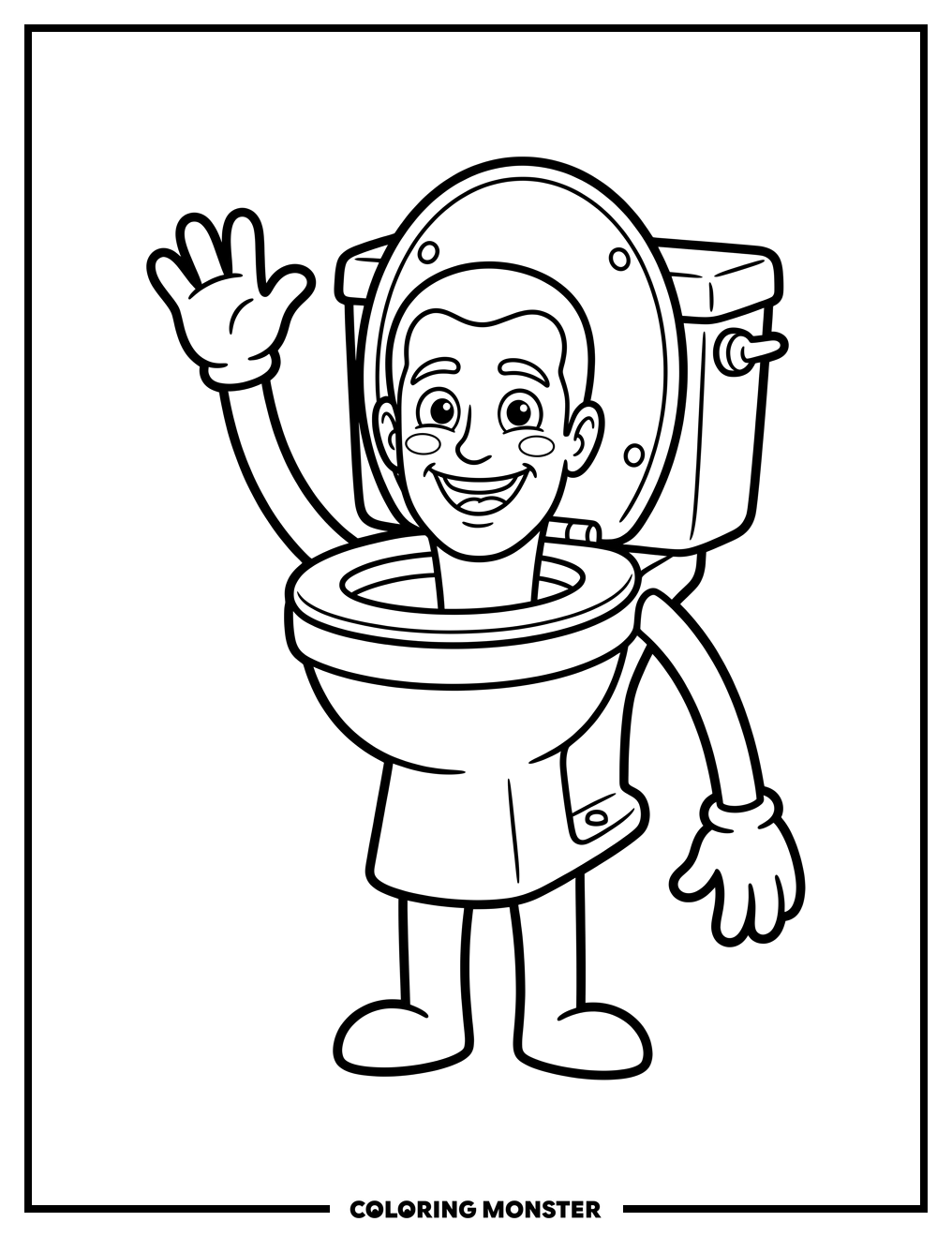 Skibidi Toilet Character Waving Coloring Page