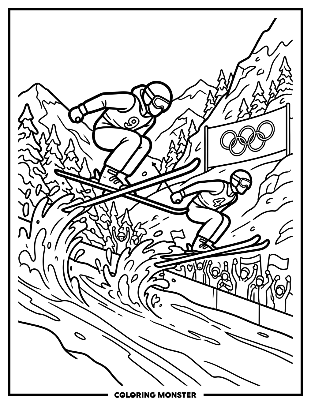 Skiers Compete in Winter Olympics Coloring Page
