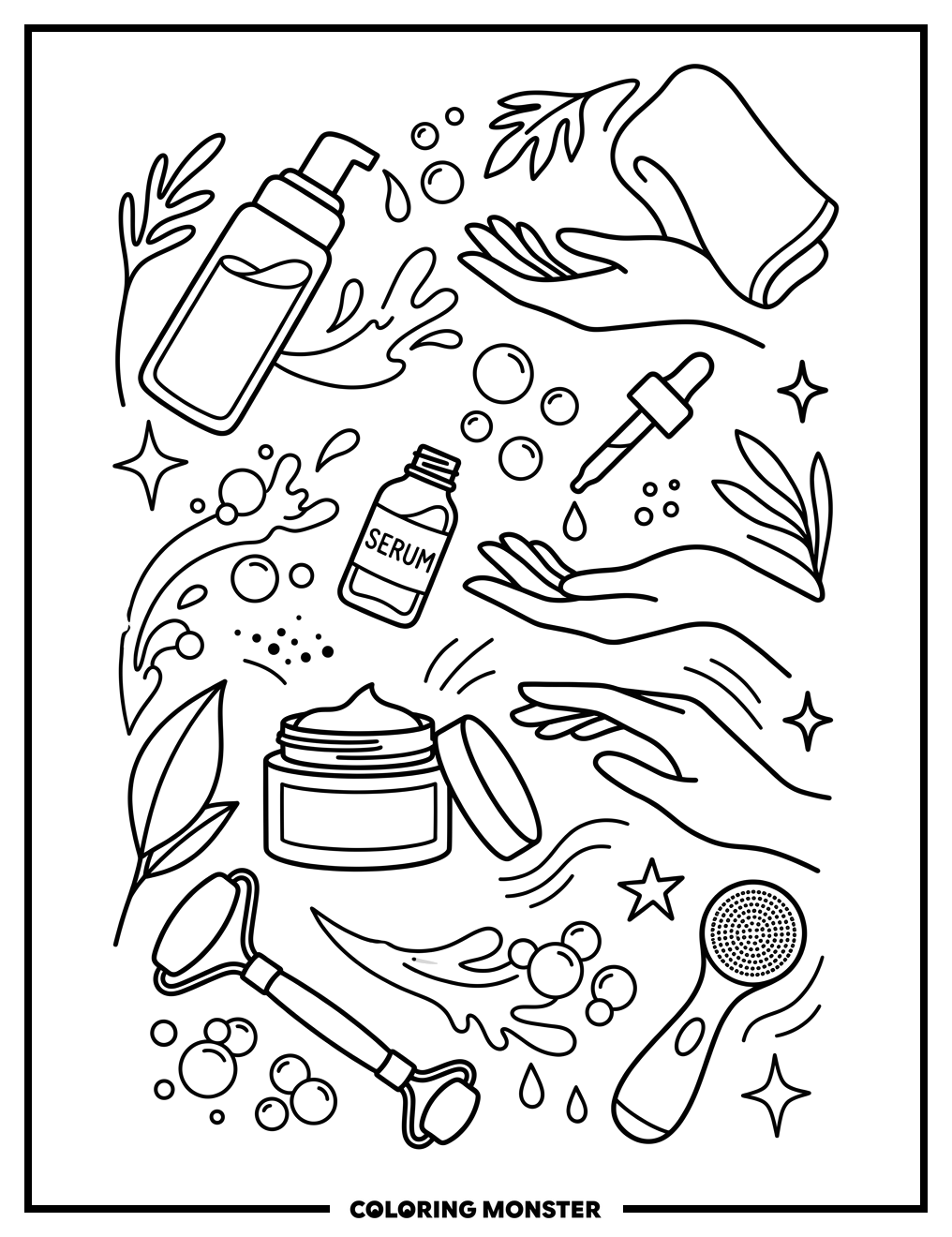 Skincare Products Arrangement Coloring Page