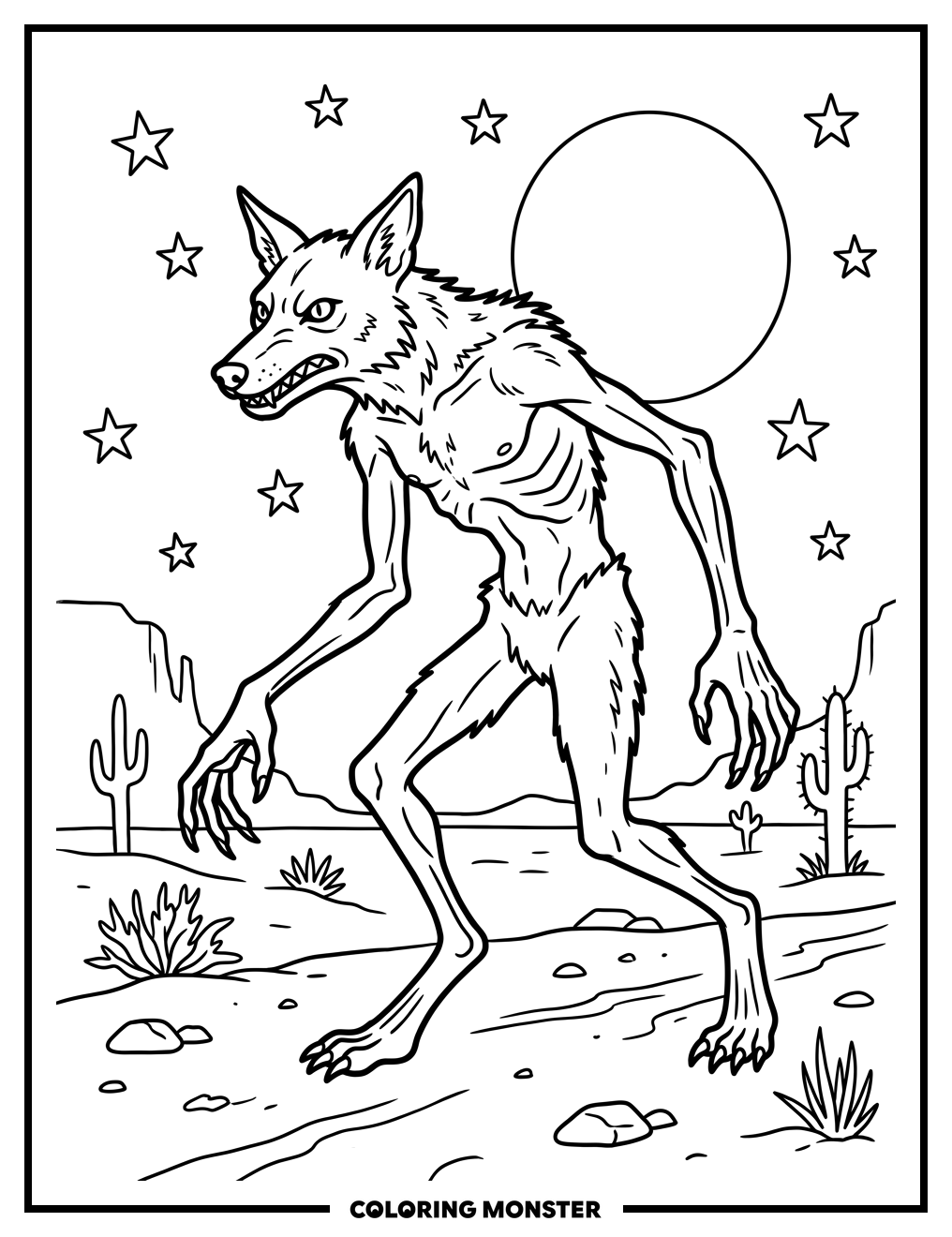 Skinwalker in the Desert Coloring Page