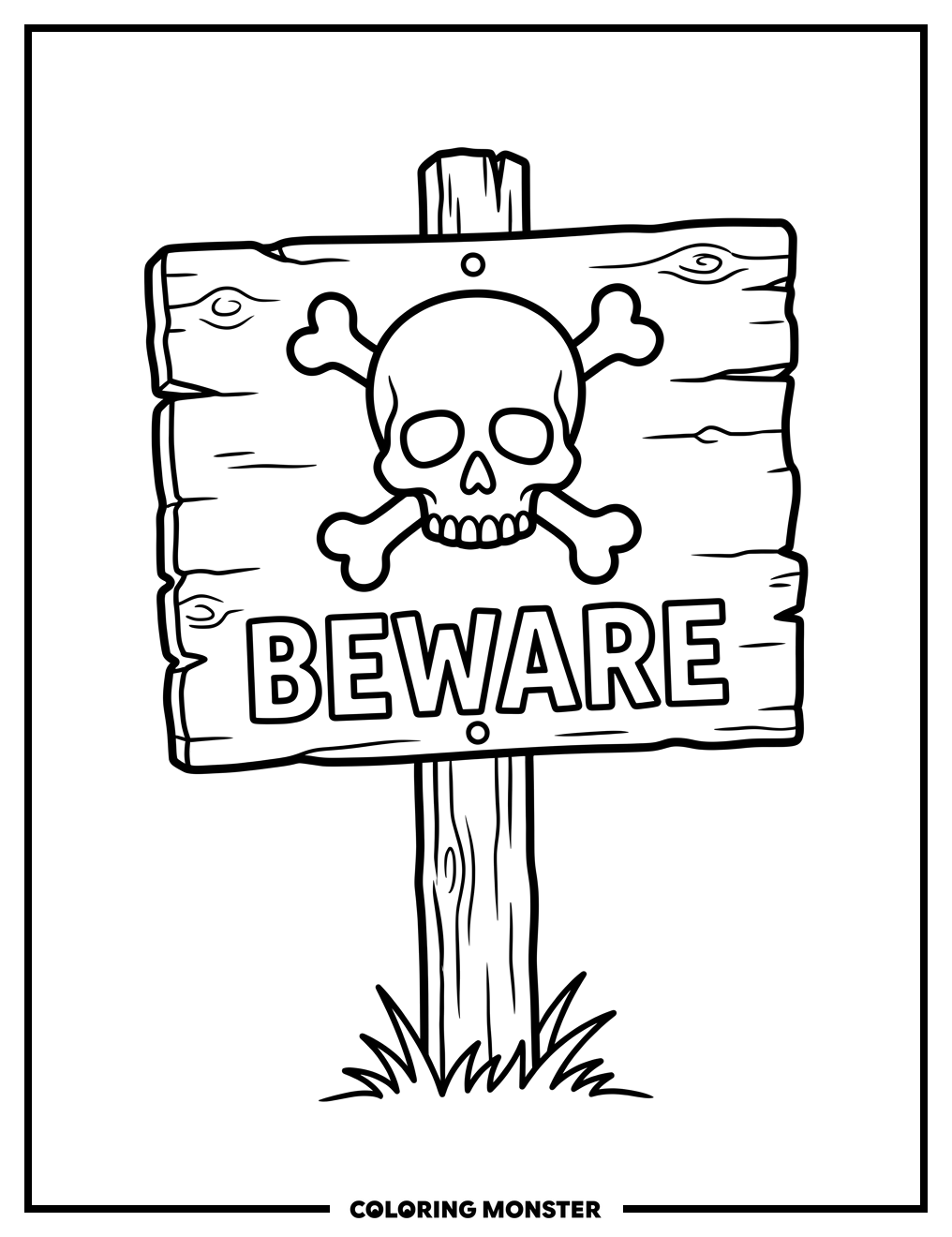 Skull and Crossbones Signpost Coloring Page