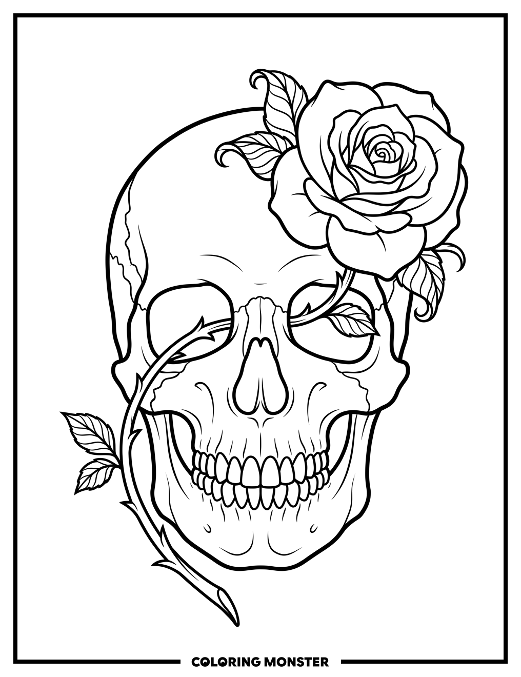 Skull and Rose Coloring Page