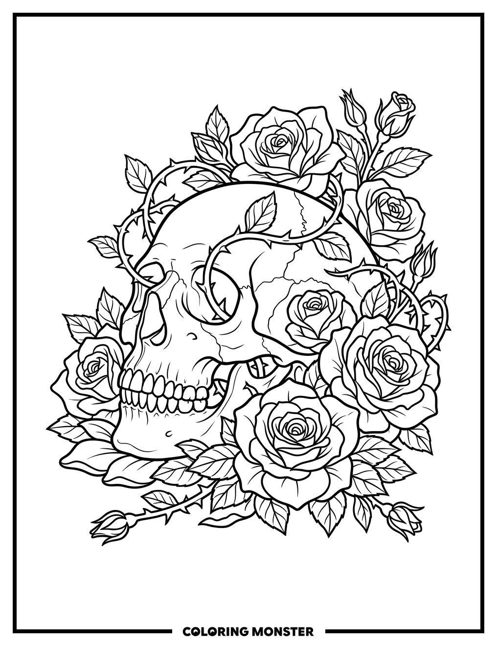 Skull and Roses Coloring Page