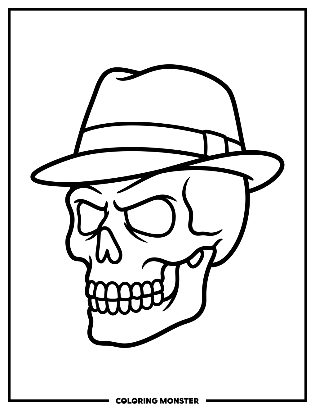 Skull Wearing a Fedora Coloring Page
