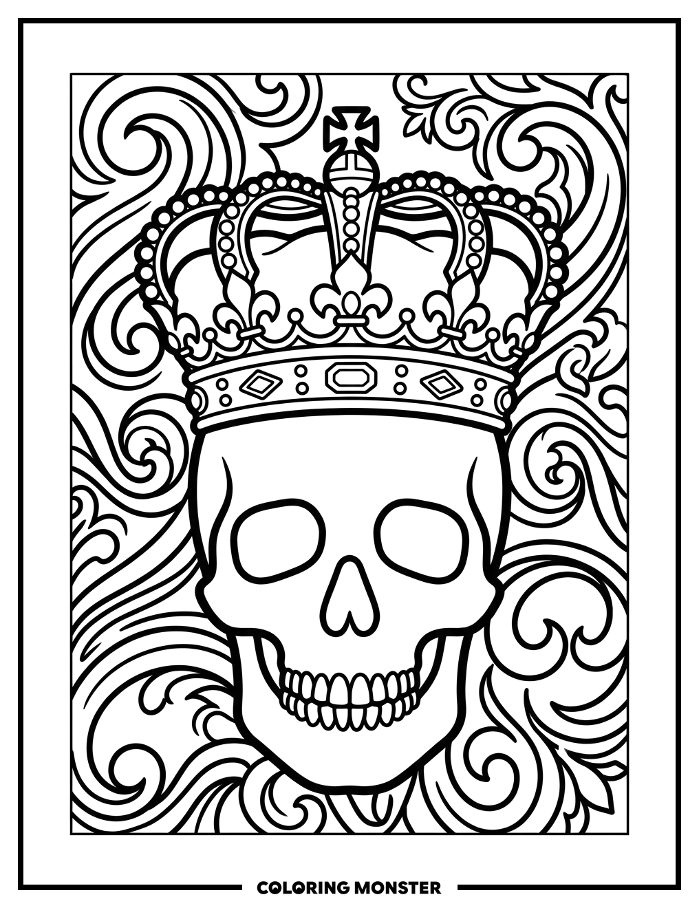 Skull With Royal Crown Coloring Page