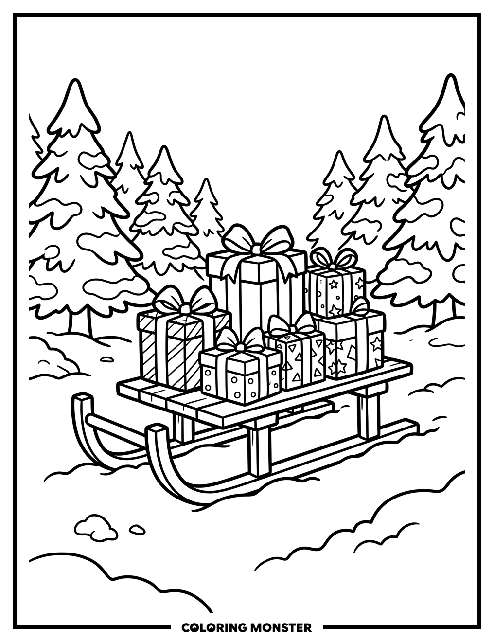 Sled Full of Gifts Coloring Page