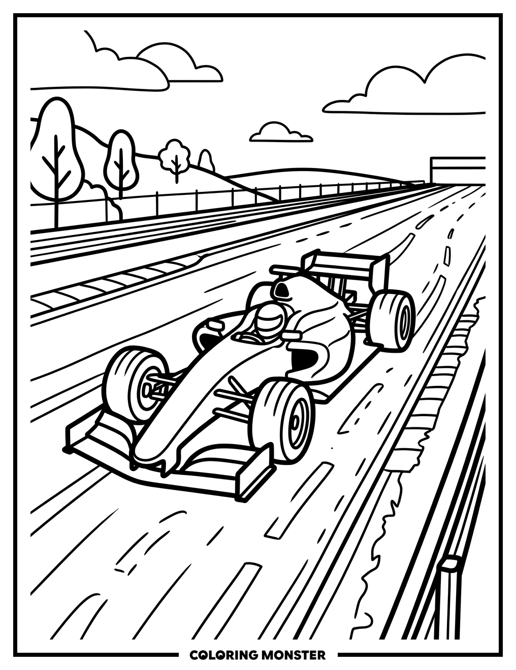 Sleek Race Car in Motion Coloring Page