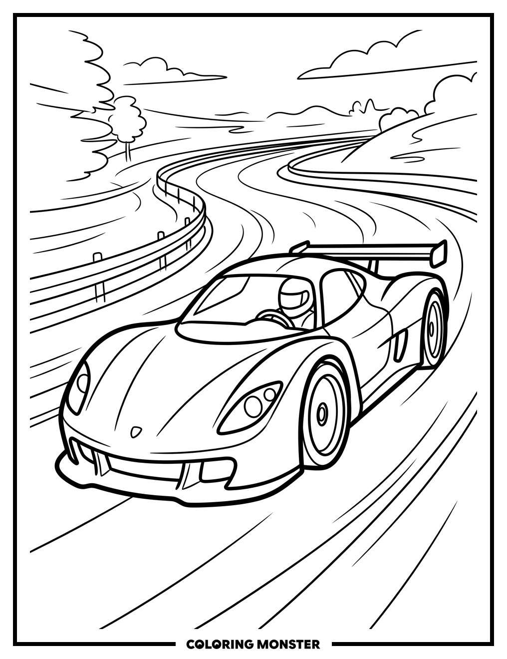 Sleek Race Car on Track Coloring Page