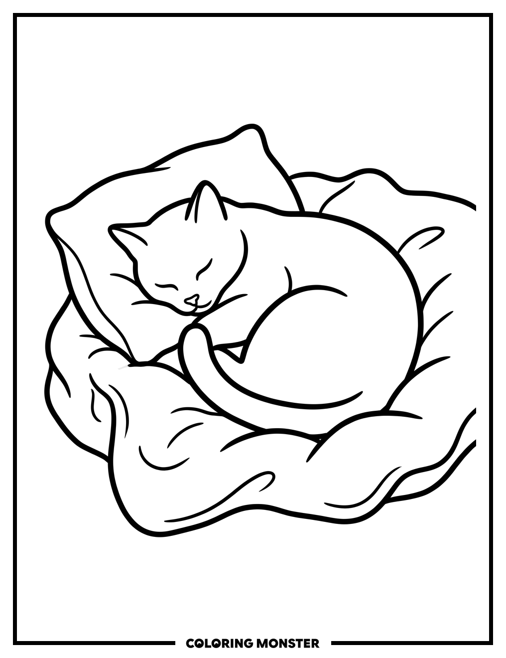 Sleeping Cat Curled Up Coloring Page
