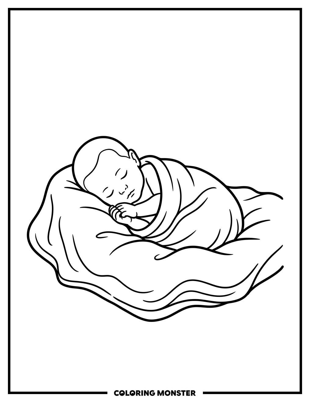 Sleeping Newborn Baby on Blanket Coloring Page