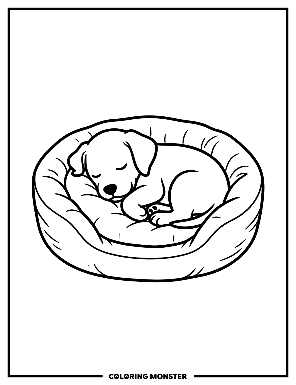 Sleeping Puppy In Dog Bed Coloring Page