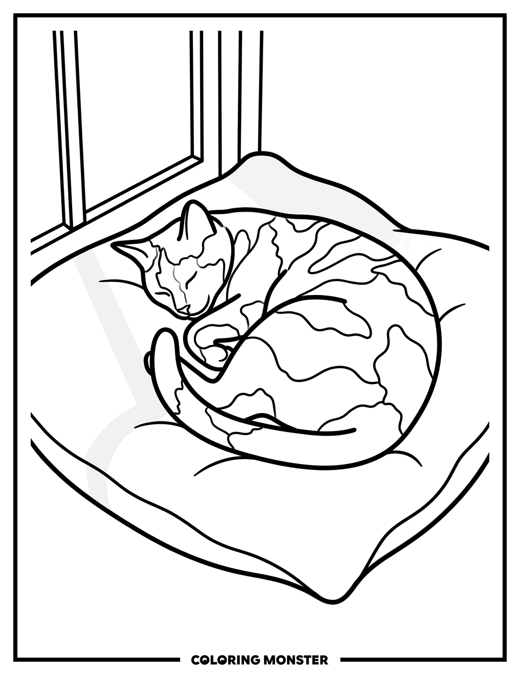Sleeping Tortoiseshell Cat on Cushion Coloring Page