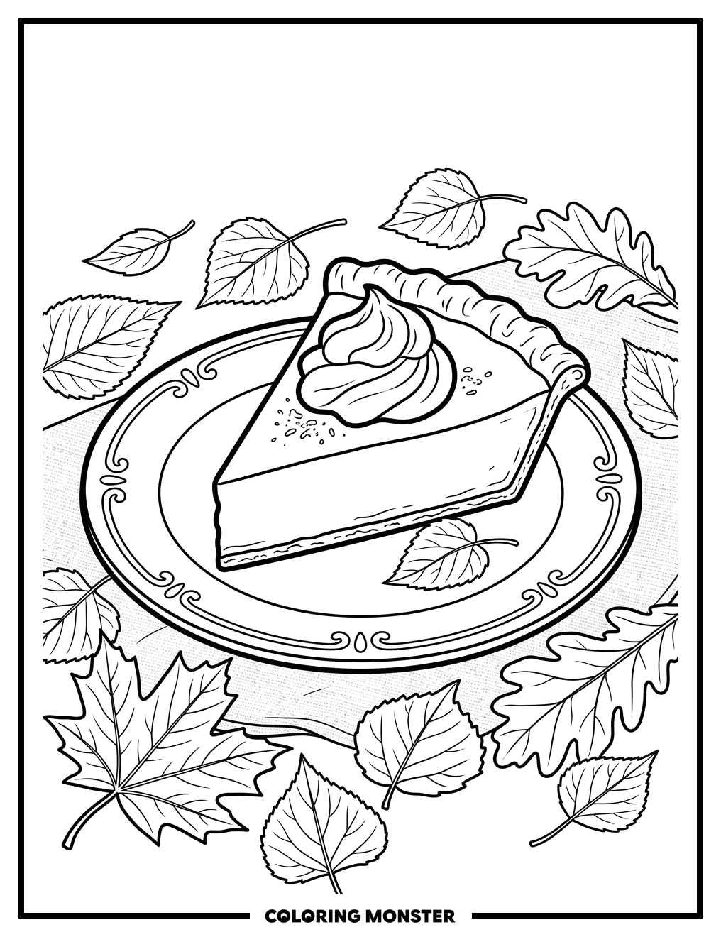 Slice of Pumpkin Pie with Whipped Cream Coloring Page