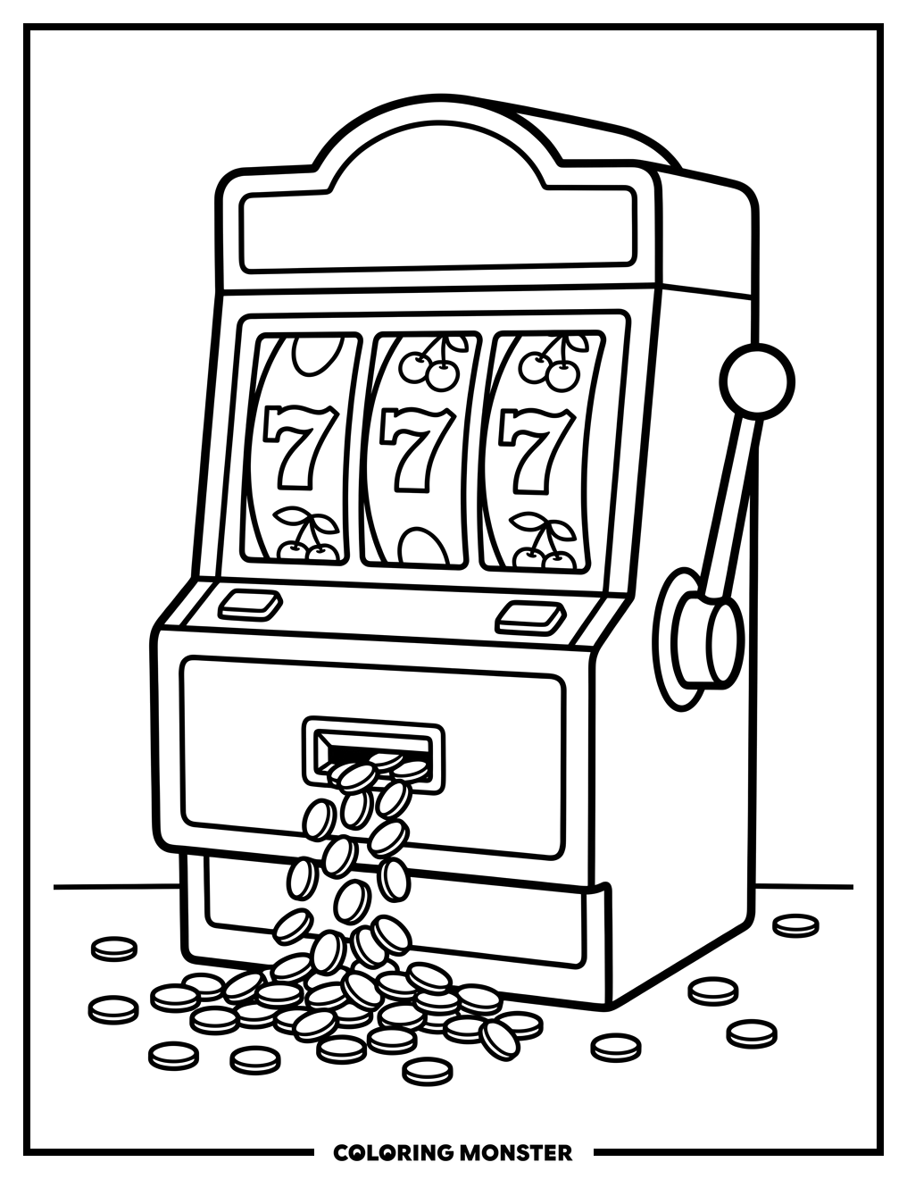 Slot Machine With Lucky Sevens Coloring Page