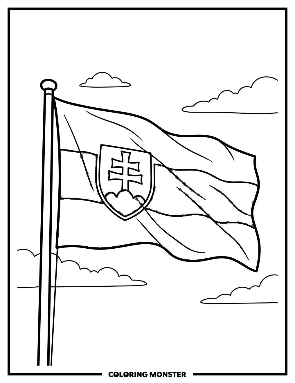Slovakia Flag Waving Coloring Page
