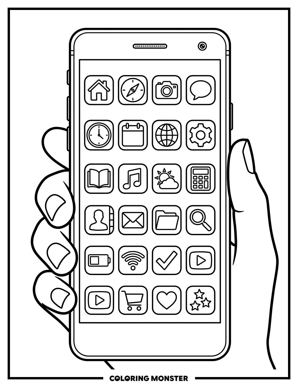 Smartphone Screen With App Icons Coloring Page