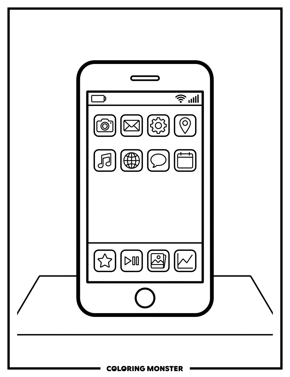 Smartphone with App Icons Coloring Page