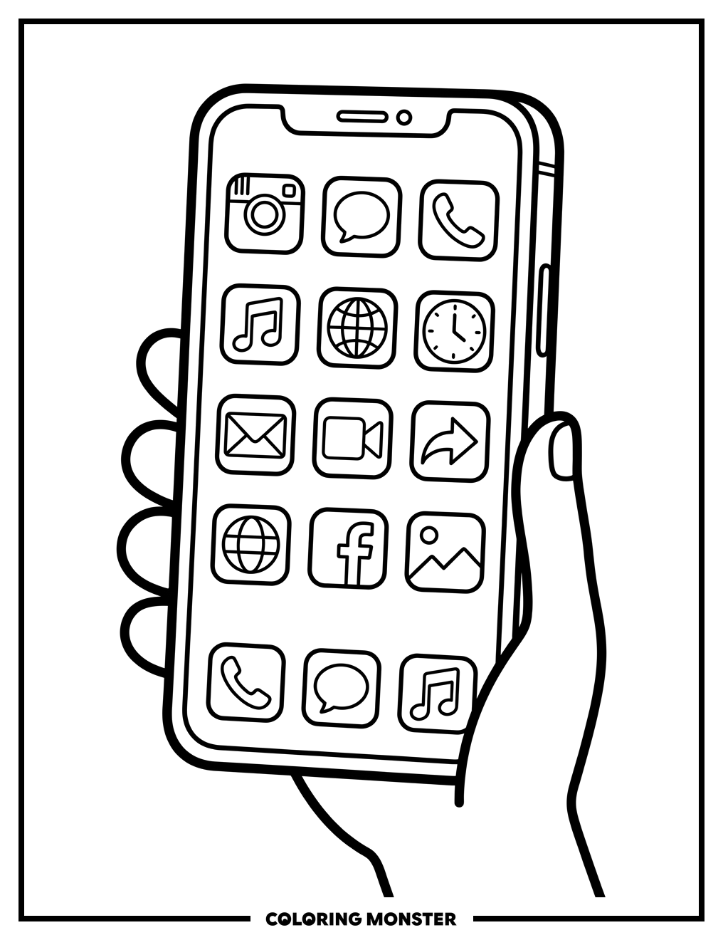 Smartphone With Colorful App Icons Coloring Page