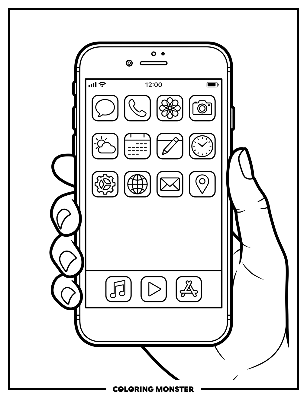Smartphone With Colorful App Icons Coloring Page