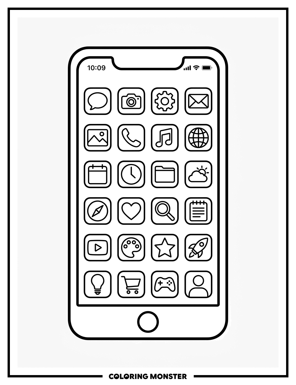 Smartphone with Colorful App Icons Coloring Page