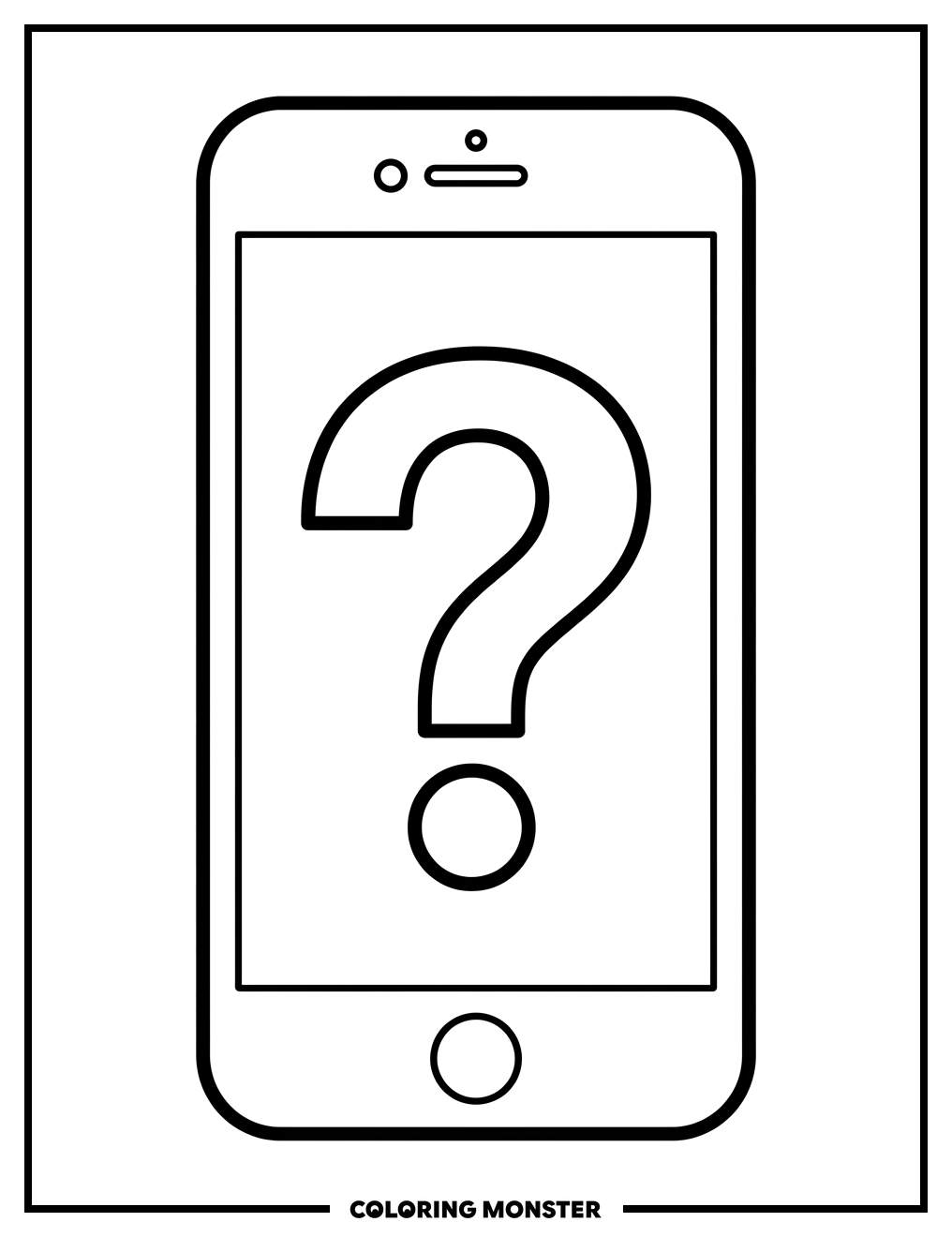 Smartphone With Question Mark Coloring Page