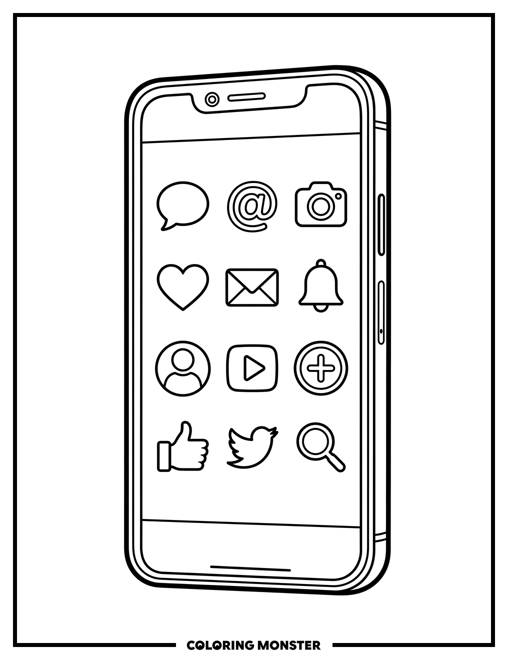 Smartphone With Social Media Icons Coloring Page