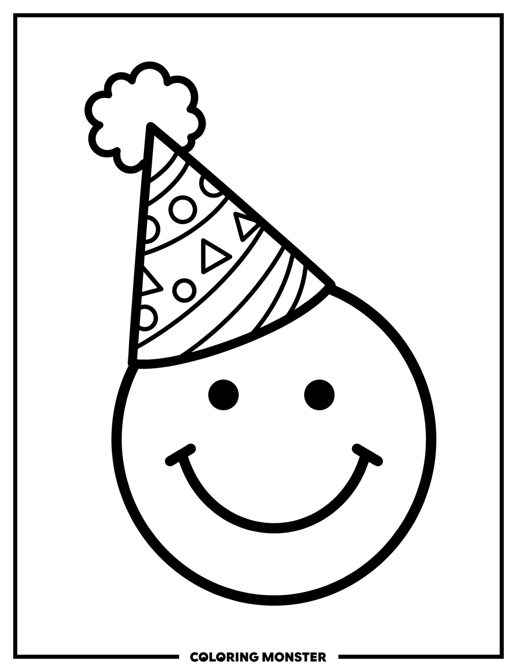 Smiley Face in Party Hat Coloring Page
