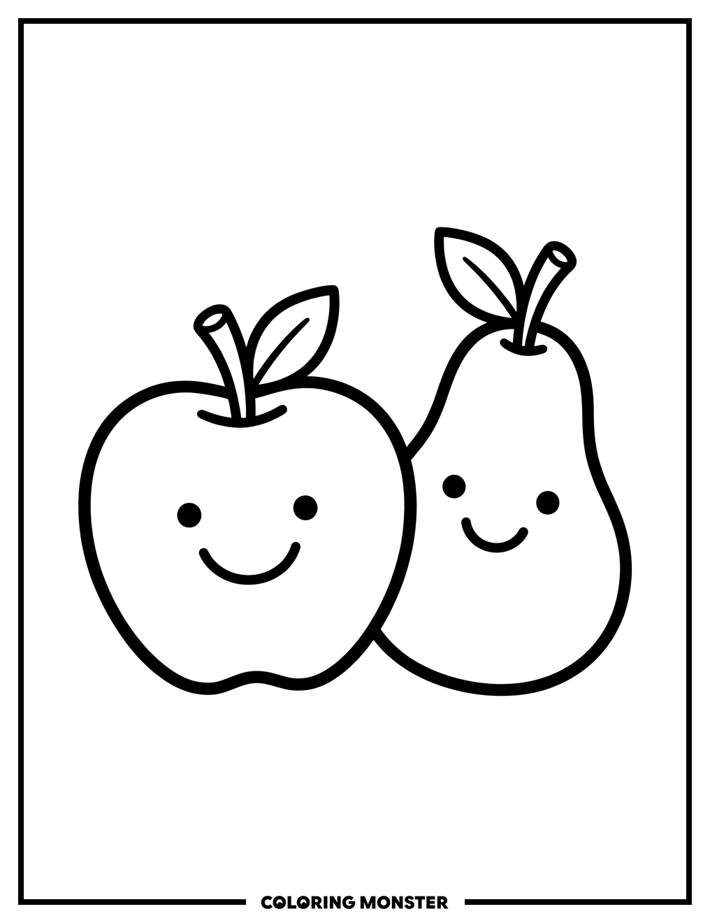 Smiling Apple and Pear Friends Coloring Page