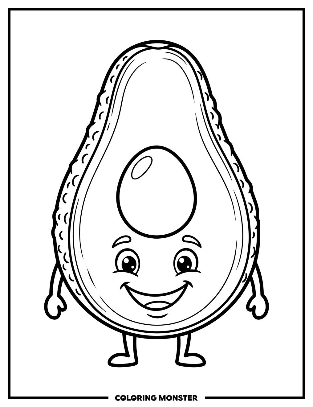 Smiling Avocado With Pit Coloring Page