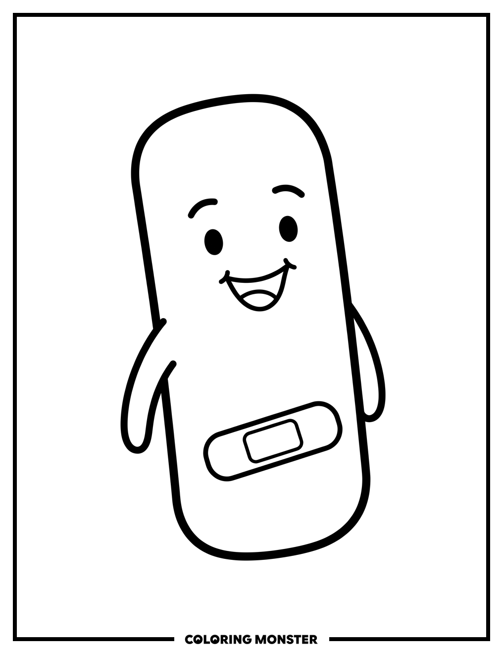 Smiling Bandage Character Coloring Page