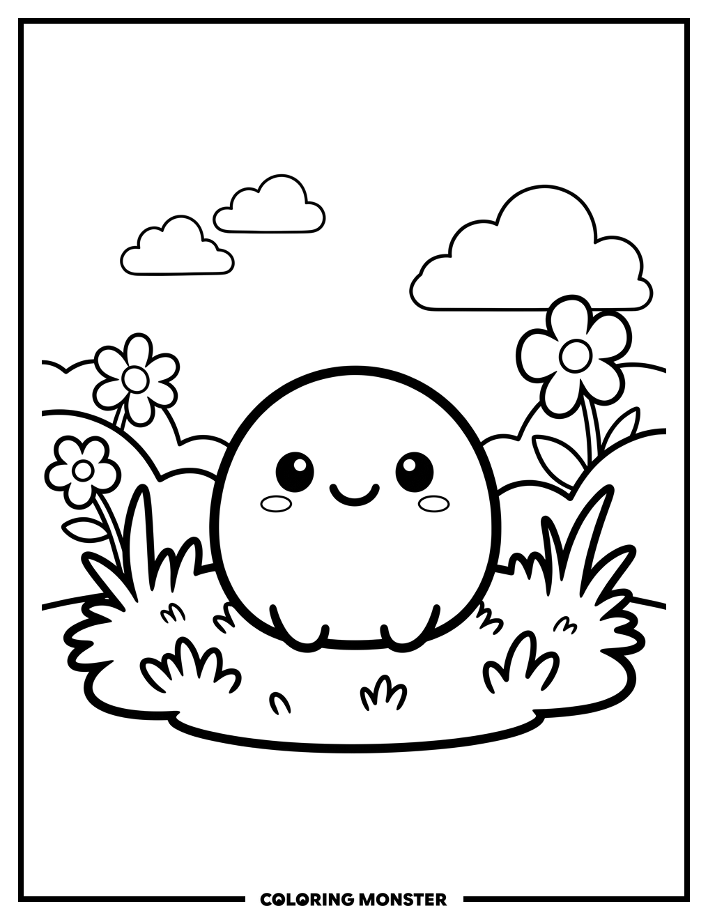 Smiling Blob on Grass Coloring Page