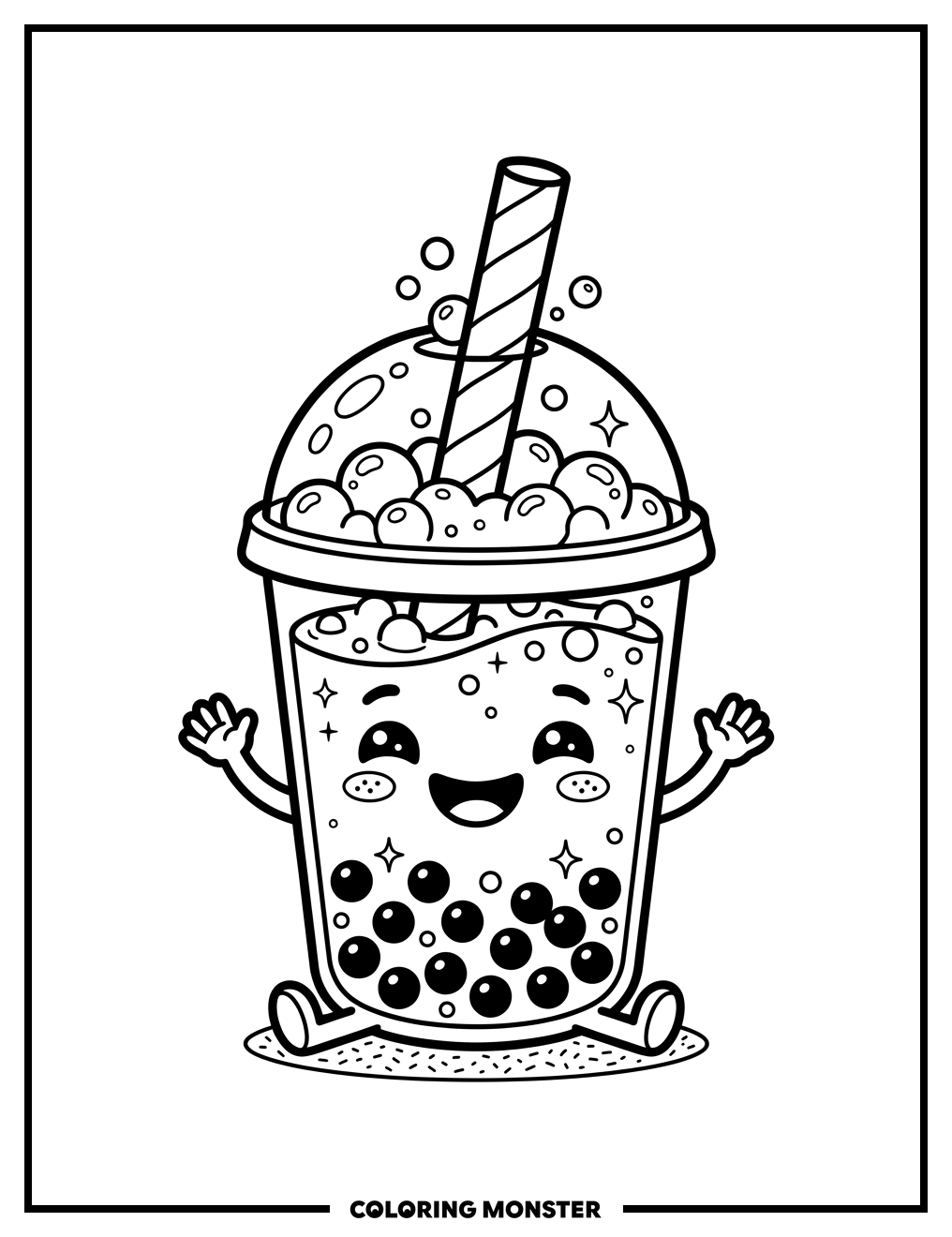 Smiling Bubble Tea Cup Coloring Page