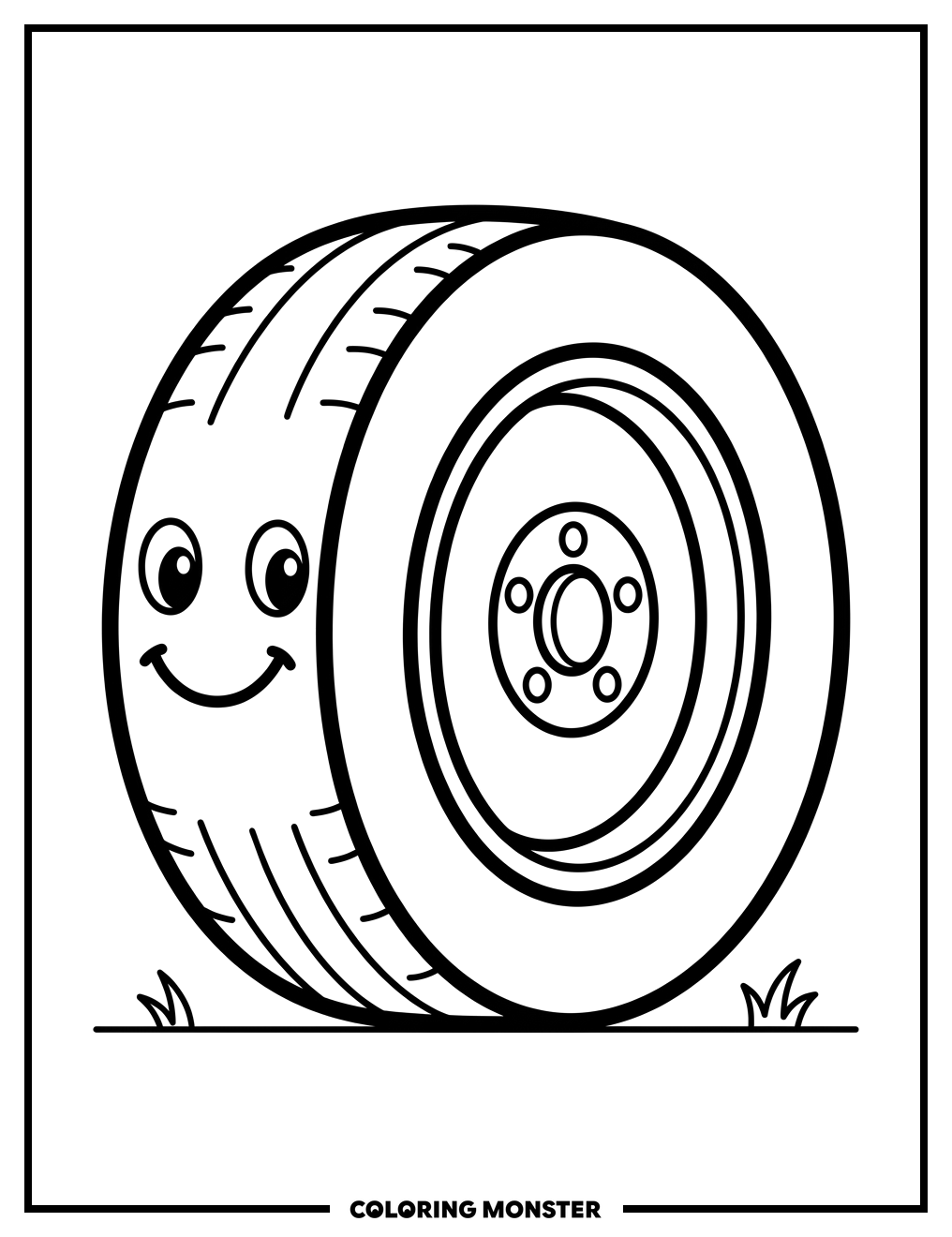 Smiling Car Wheel Coloring Page