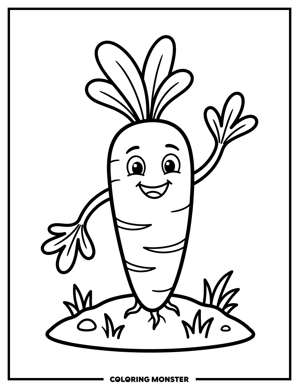 Smiling Carrot Waving Hello Coloring Page