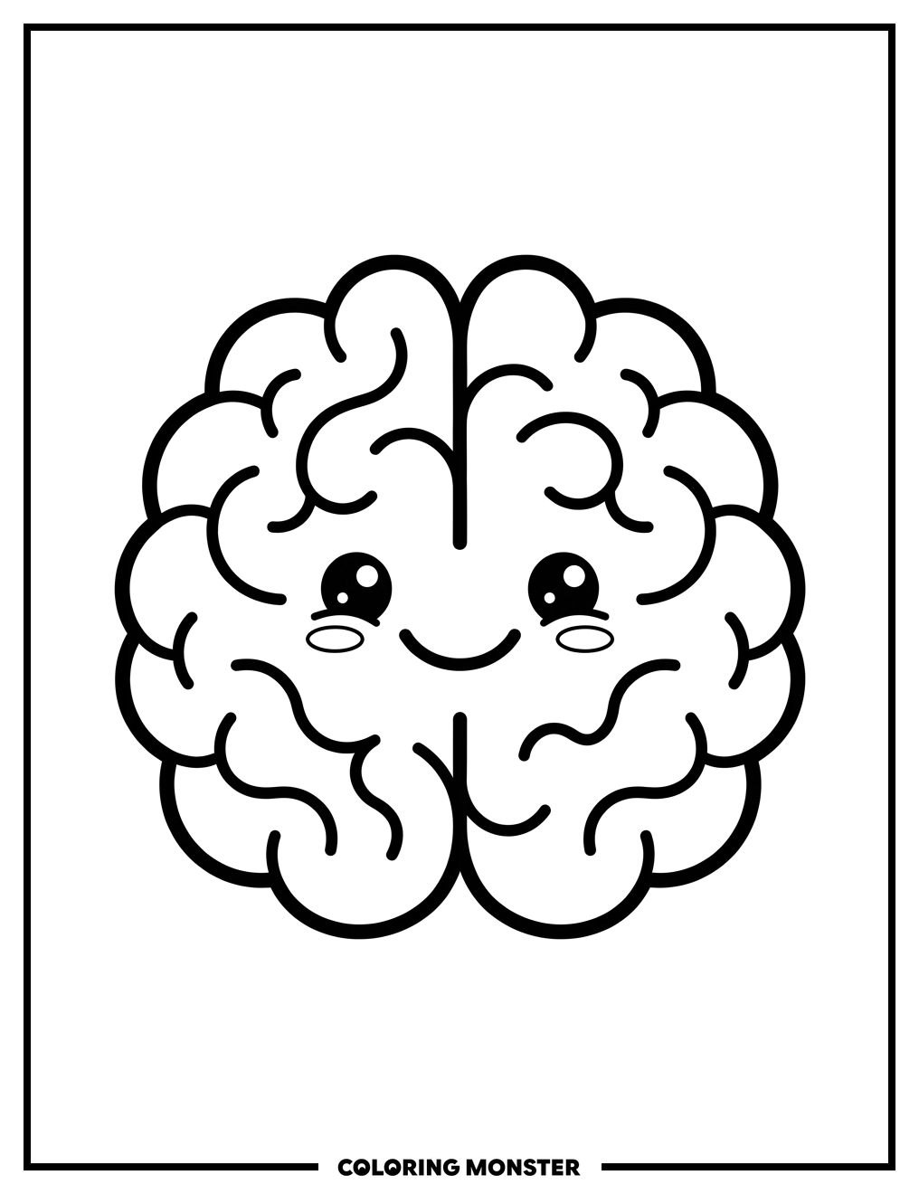 Smiling Cartoon Brain Coloring Page