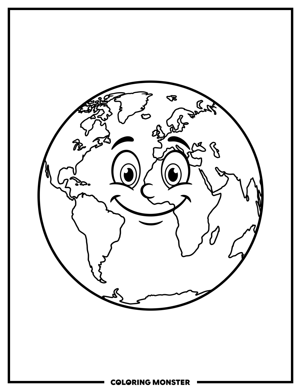Smiling Cartoon Earth Coloring Page
