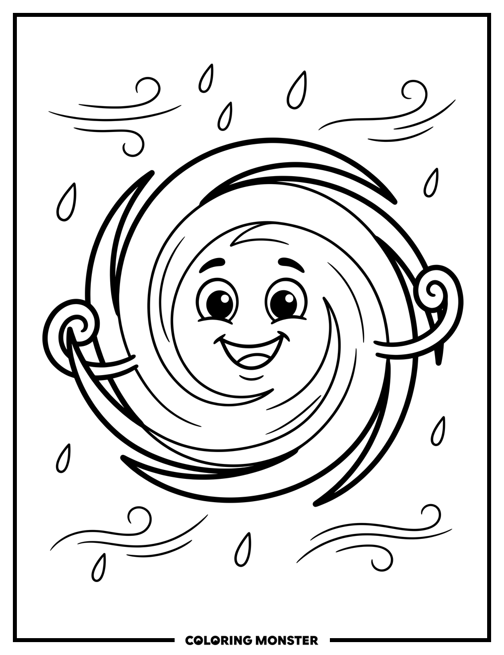Smiling Cartoon Hurricane Coloring Page