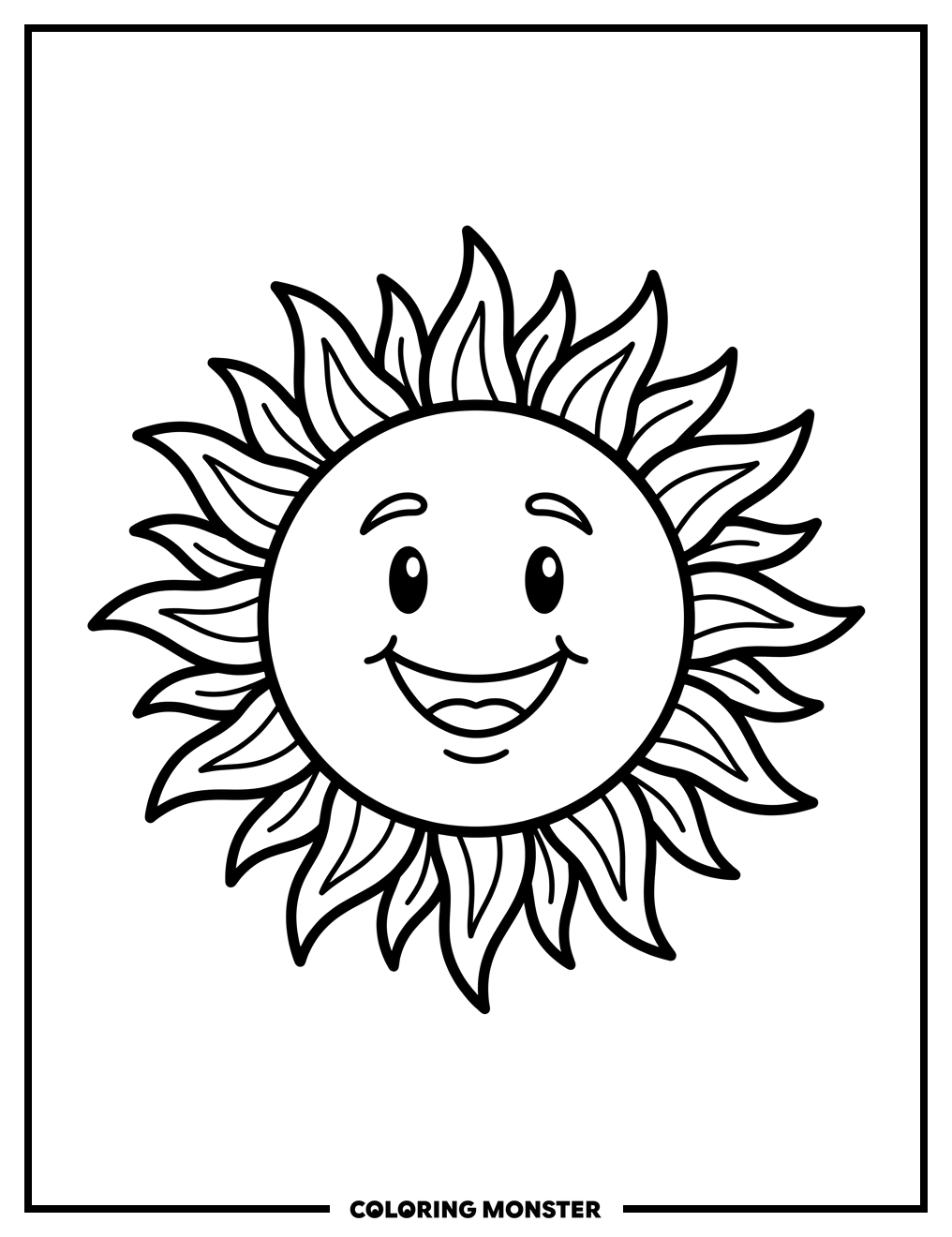 Smiling Cartoon Sun Coloring Page