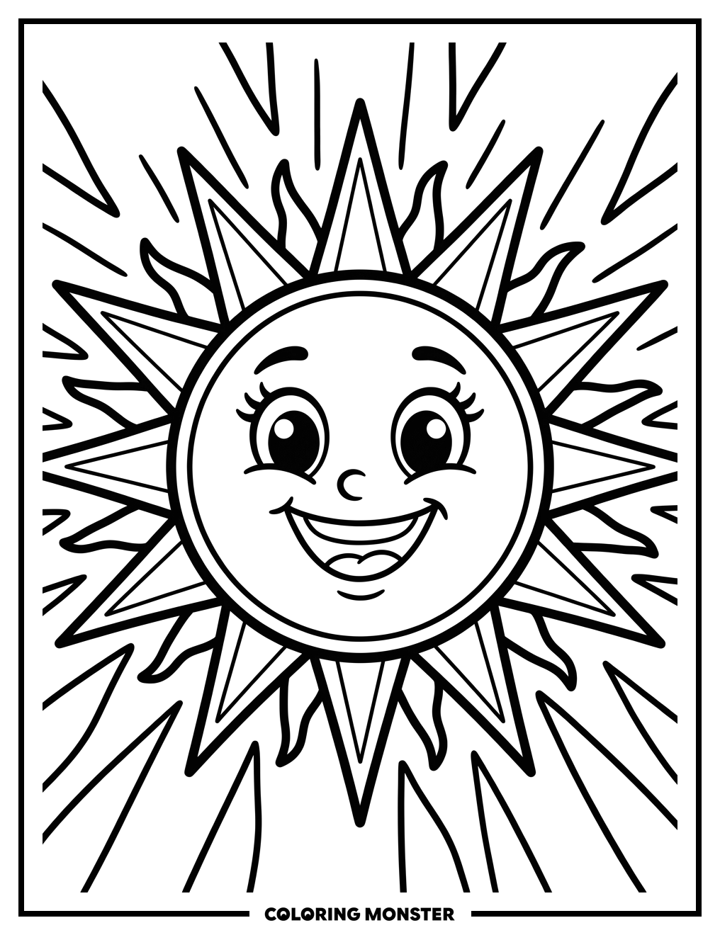 Smiling Cartoon Sun Coloring Page