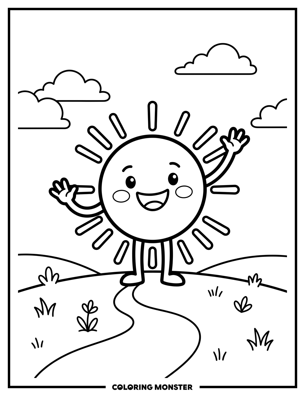 Smiling Cartoon Sun Coloring Page