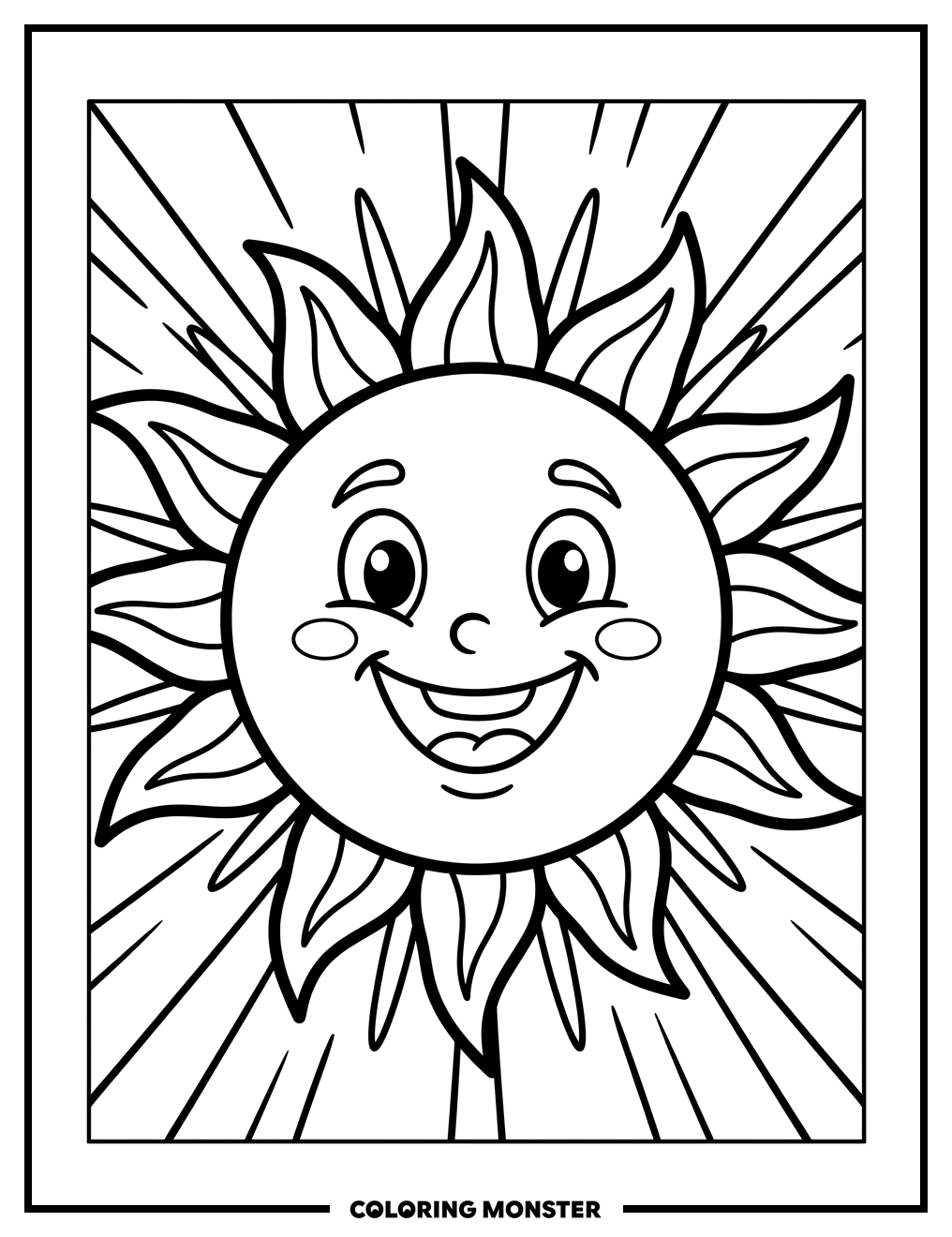 Smiling Cartoon Sun Coloring Page