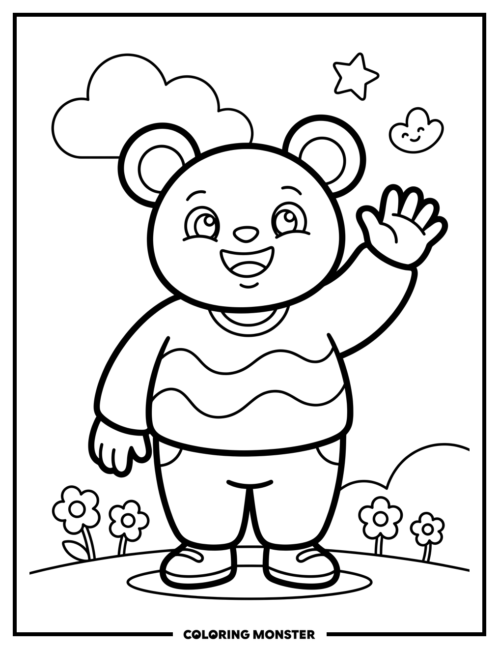 Smiling Character Waving Hello Coloring Page