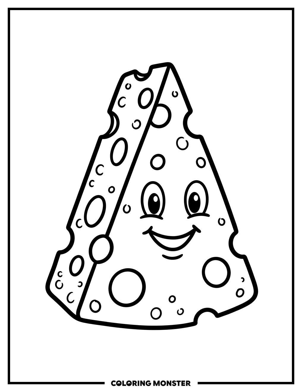 Smiling Cheese Slice Coloring Page