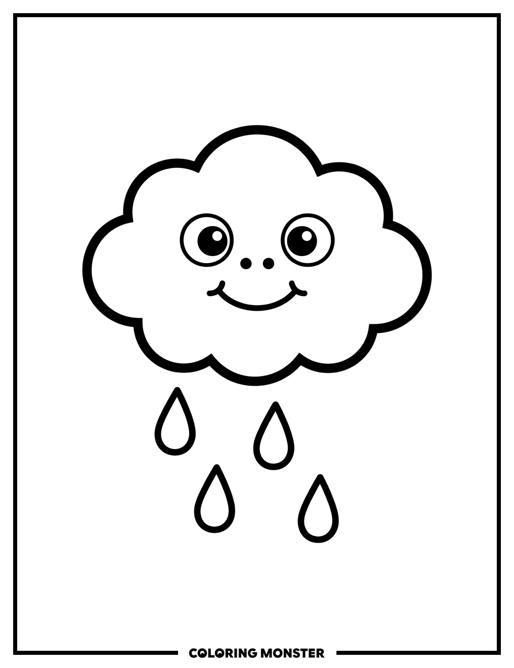 Smiling Cloud and Raindrops Coloring Page
