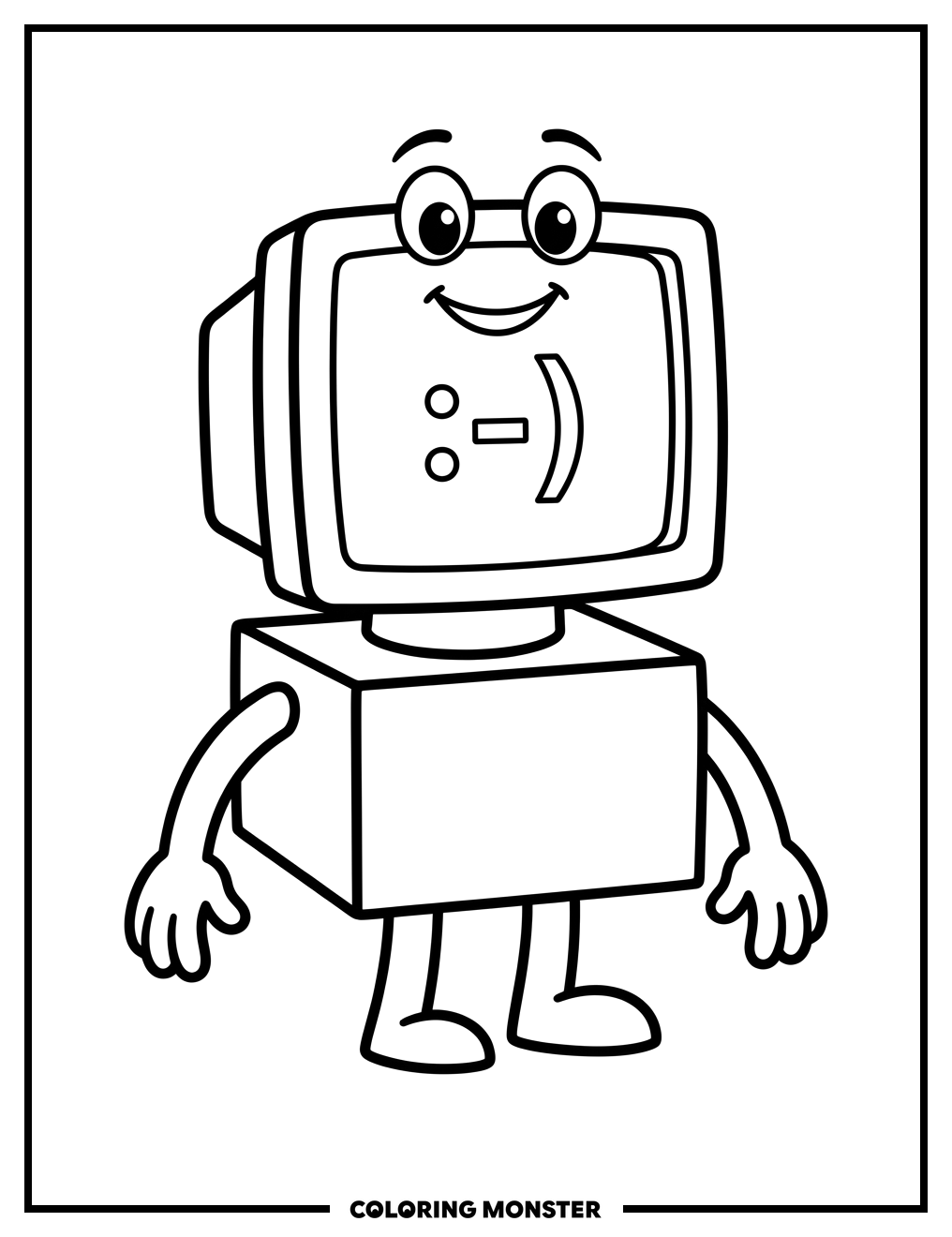 Smiling Computer Character Coloring Page