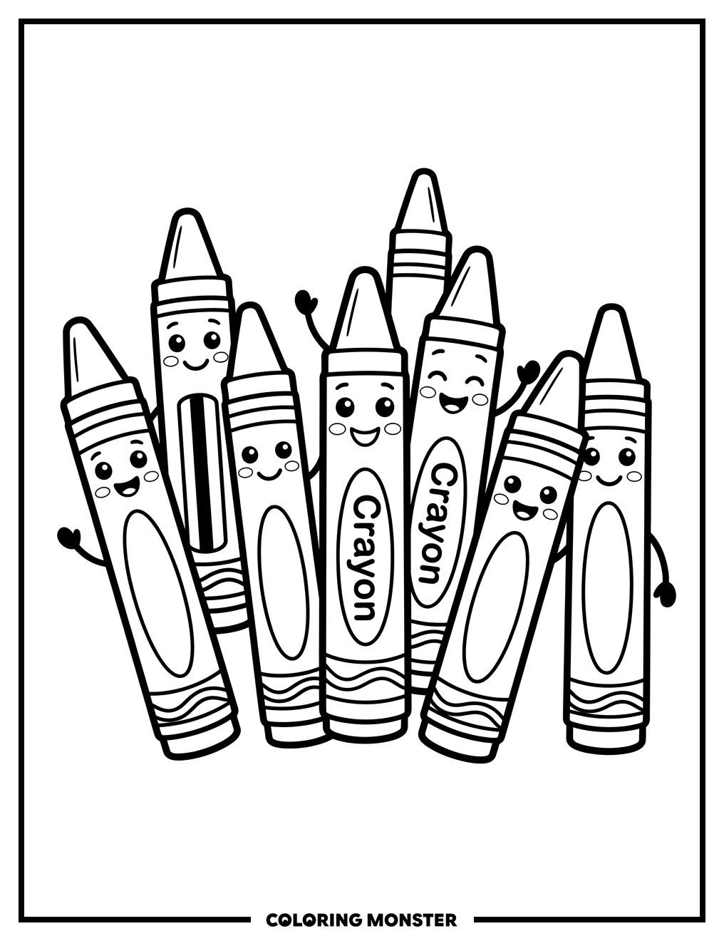 Smiling Crayons Together Coloring Page