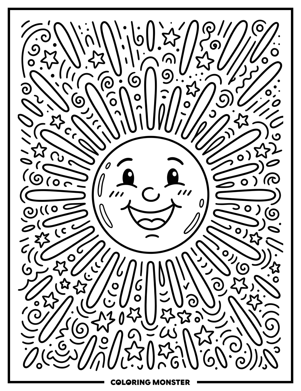 Smiling Doodle Sun Coloring Page